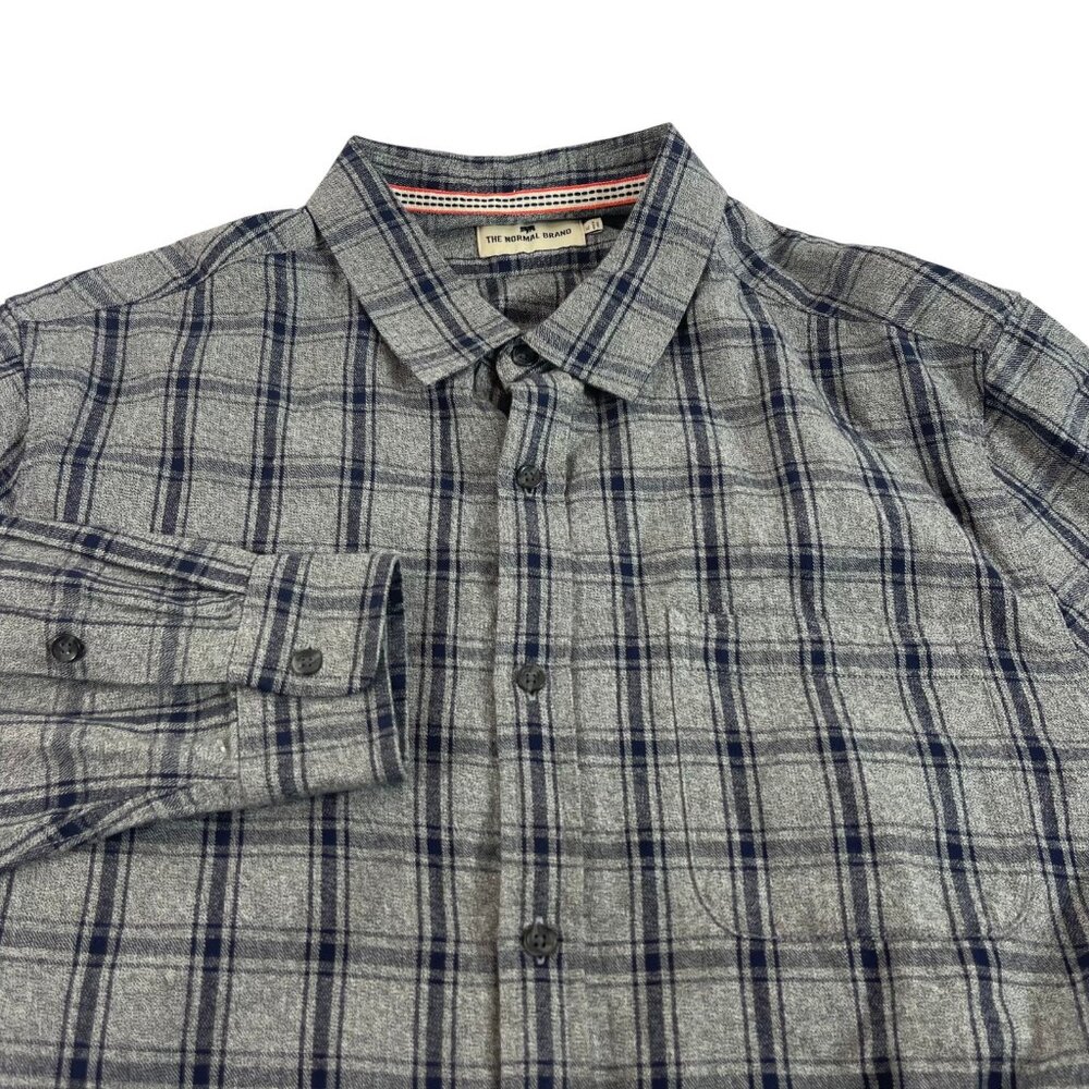 The Normal Brand Shirt Mens XL Gray Plaid Pockets Long Sleeve